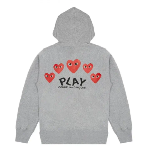CDG Play Grey Multi Logo Zip Hoodie