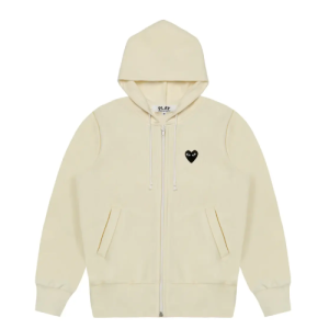 CDG Play Hoodie Sweatshirt with Big Hearts Ivory